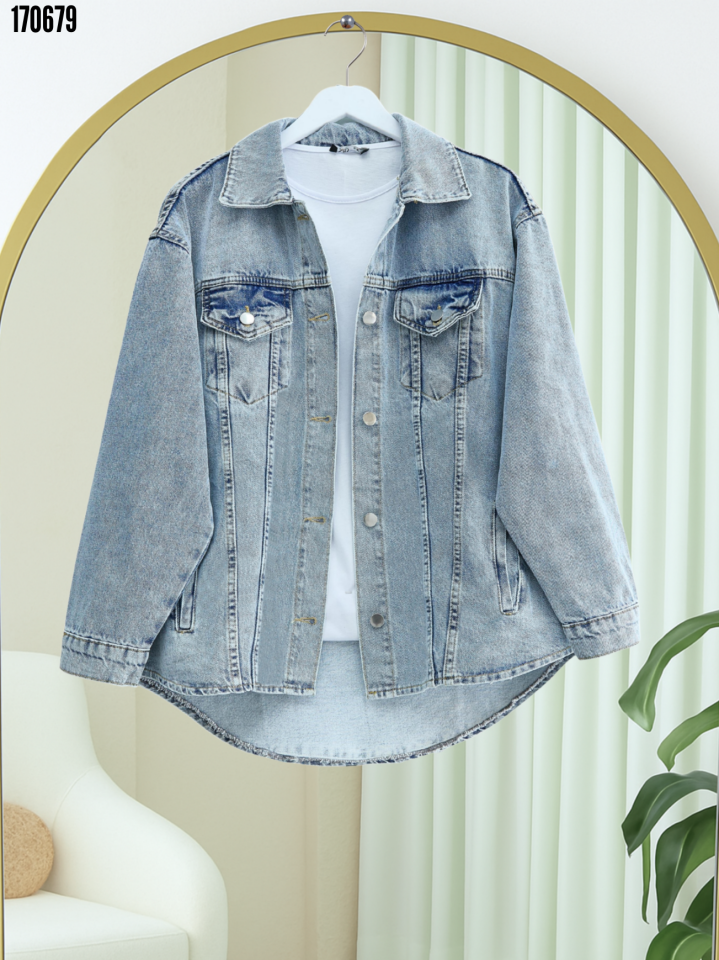 Boydan Düğmeli Cepli Kot Ceket