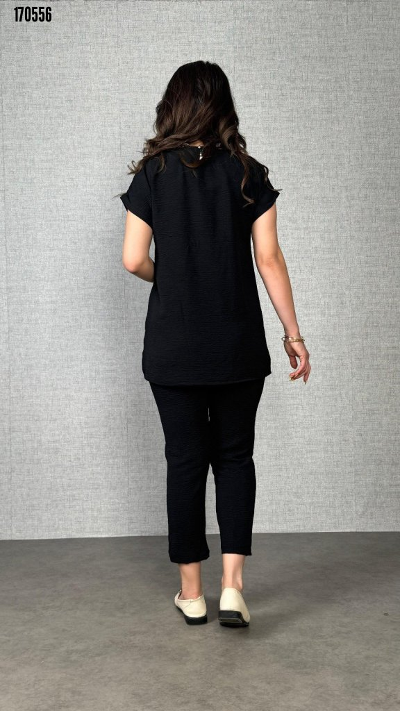 Kadın kısa kollu yuvarlak yaka aerobin bluz ve pantolon ikili takım