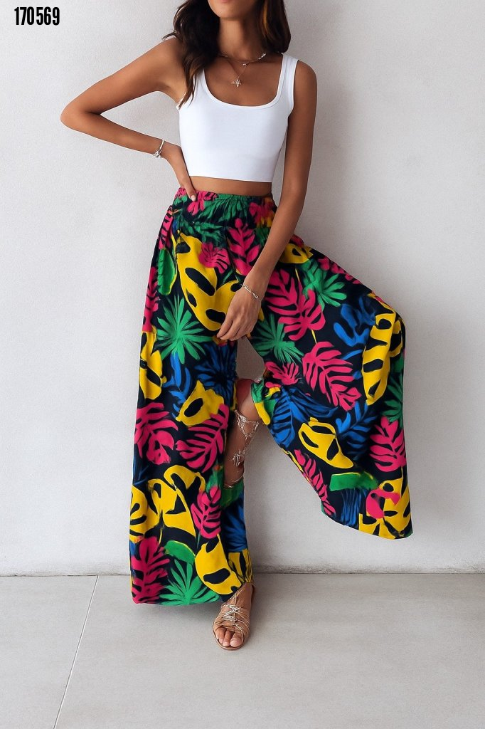 Kadın yüksek bel lastikli desenli süprem pantolon