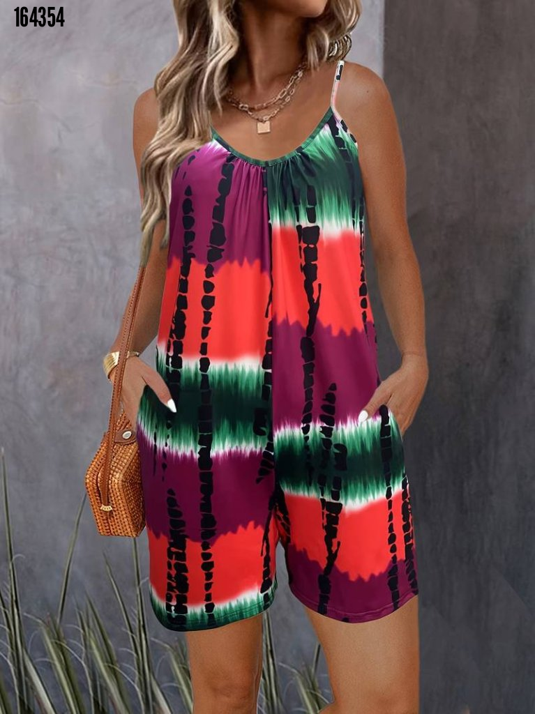 Kadın ip askılı yuvarlak yaka cepli kısa şort süprem takım