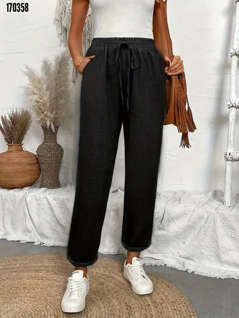 Kadın yüksek bel lastikli belde bağcık detaylı aerobin pantolon