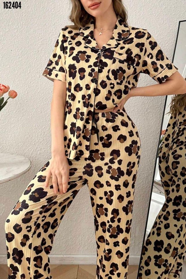 Leopar Vahşi Şıklık Gömlek Model Pijama Takımı