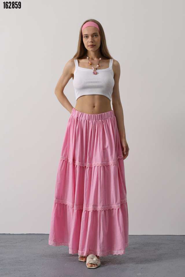 Dantel Detaylı Etek Pembe