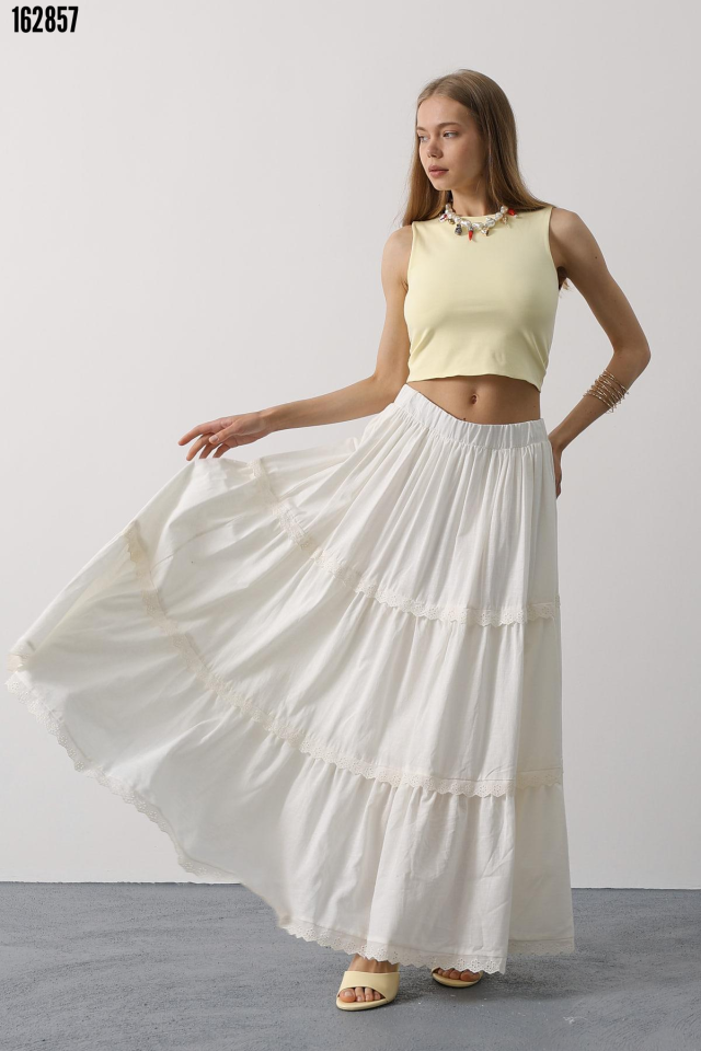 Dantel Detaylı Etek Beyaz