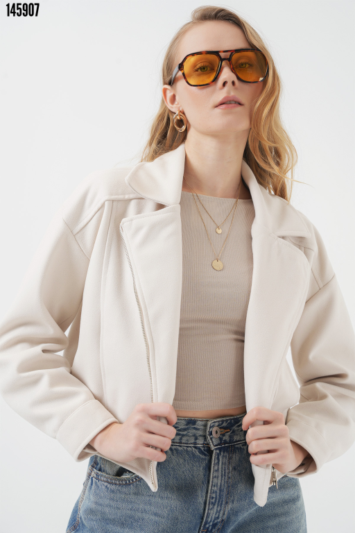 Kısa Kaşe Ceket Ekru