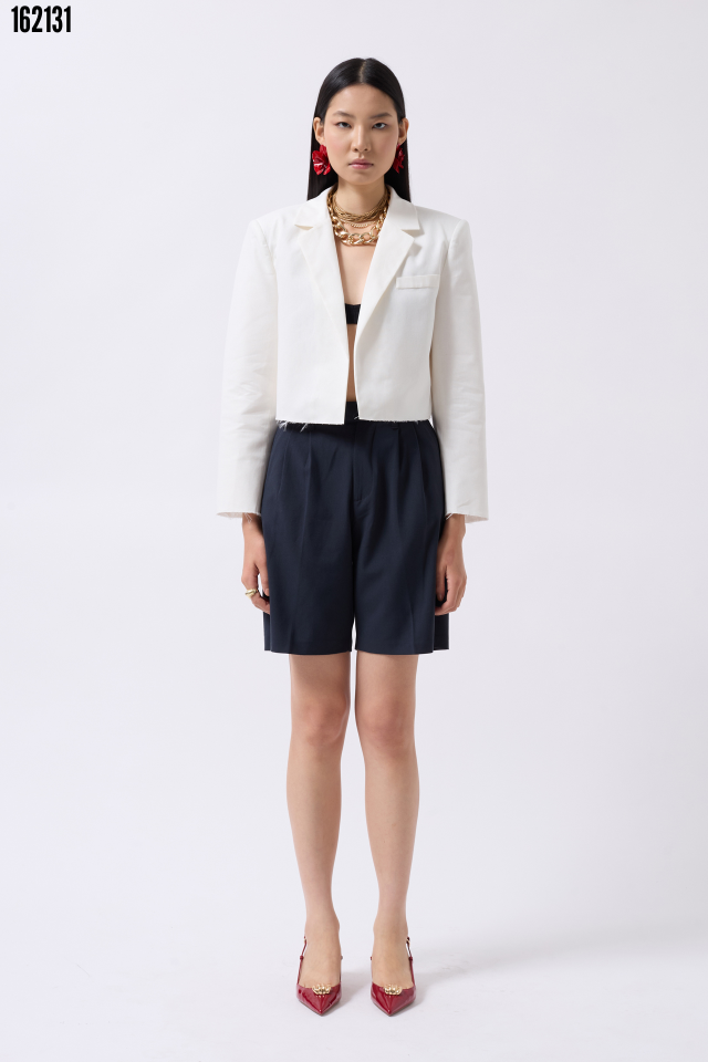 Crop Keten Blazer Ceket